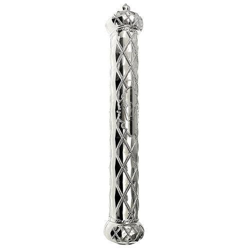 Plastic Silver Mezuzah With Rubber Cork 15 Cm-  "crown And Diamond"