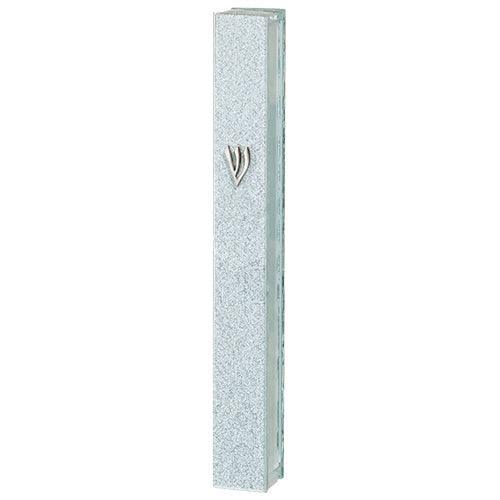 Glitter Glass Mezuzah With Silicon Cork 15 Cm - With Silver "shin"
