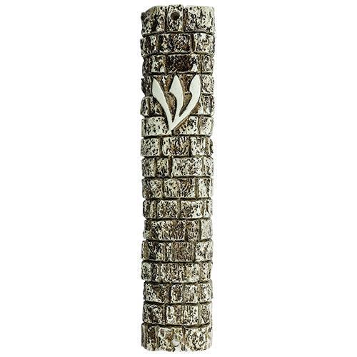 Brown Stone - Like Polyresin Mezuzah 15 Cm- "kotel Stones" Design With Silicon Cork