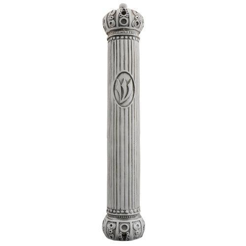 White & Gray Polyresin Mezuzah 12 Cm - "crown" Design With Silicon Cork