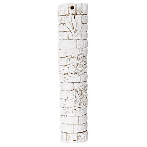 Polyresin Stone-like Mezuzah 12 Cm -  White "welcome" With Silicon Cork