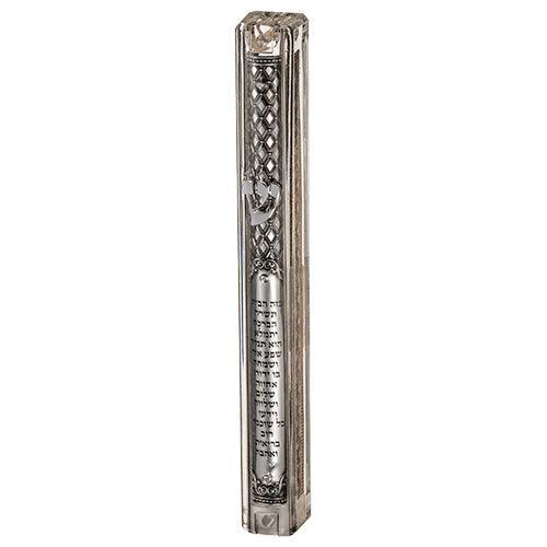 Transparent Plastic Mezuzah With Rubber Cork 15 Cm- With The Letter Shin And Plaque