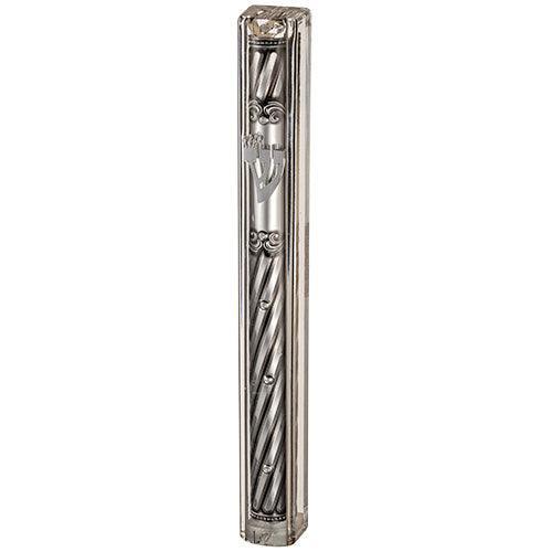Transparent Plastic Mezuzah With Rubber Cork 20 Cm- With The Letter Shin And Plaque