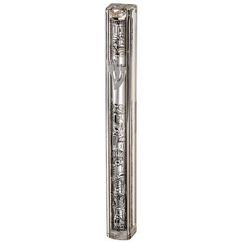 Transparent Plastic Mezuzah With Rubber Cork 20 Cm- With The Letter Shin And Plaque