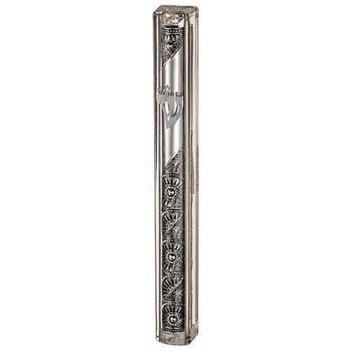 Transparent Plastic Mezuzah With Rubber Cork 20 Cm- With The Letter Shin And Plaque