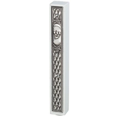 Wood Mezuzah 12 cm with Plaque - White