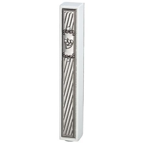 Wood Mezuzah 12 cm with Plaque - White