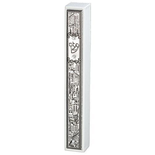Wood Mezuzah 15 cm with Plaque - White