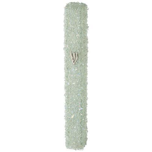 Glass Mezuzah with Stones 20 cm- White