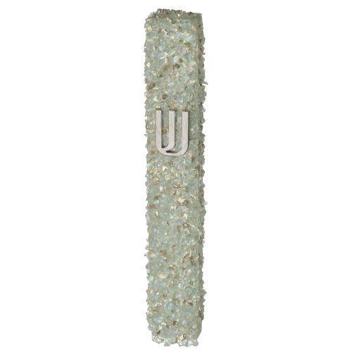 Glass Mezuzah with Stones 15 cm- Gray and White