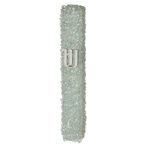 Glass Mezuzah with Stones 15 cm- White