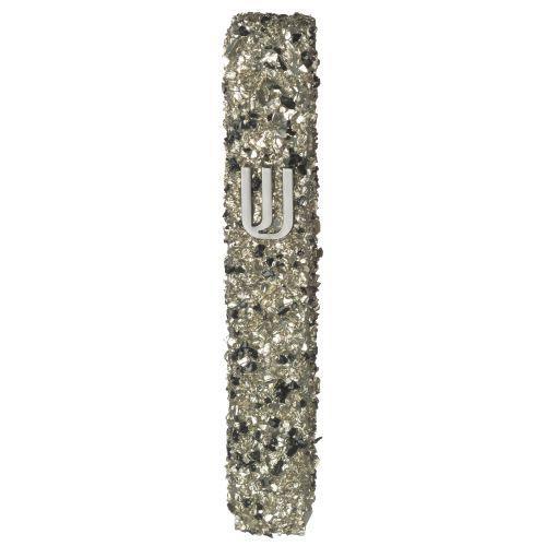 Glass Mezuzah with Stones 15 cm- Gray and Black
