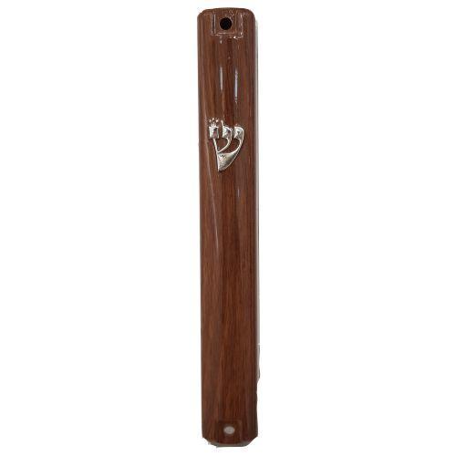 Plastic Mezuzah with Rubber Cork 15 cm-Brown Wood  Design