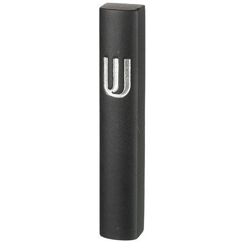 Polyresin Mezuzah 12 cm, Black with Silvered SHIN