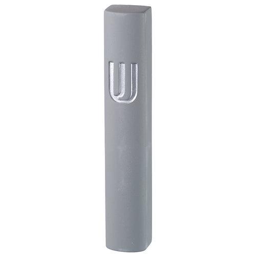 Polyresin "Cement" Mezuzah 15 cm, Light Gray with Silvered SHIN
