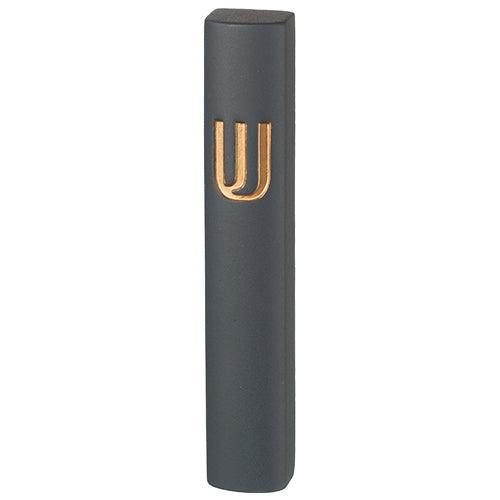 Polyresin "Cement" Mezuzah 15 cm, Dark Gray with Golden SHIN