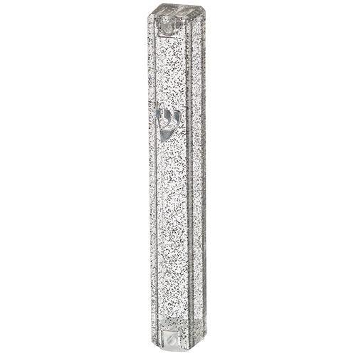 Plastic Mezuzah 15 cm Dotted Dark SLV with Rubber Cork and letter Shin