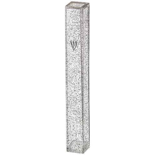 Plastic Mezuzah 15 cm Dotted Dark SLV with Rubber Cork and letter Shin