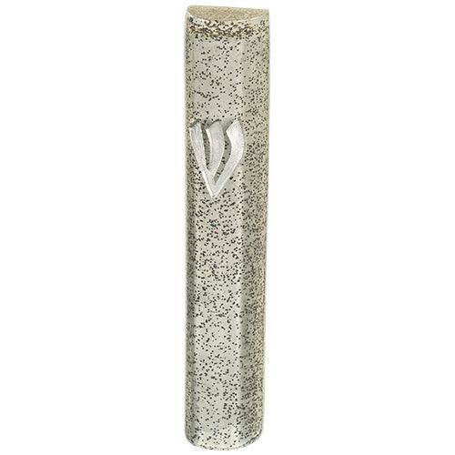 Polyresin Mezuzah 12 cm- Silver with Black Glitter