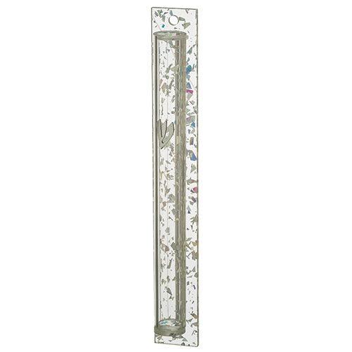 Perspex Mezuzah 15 cm with Back- Silver Glitter