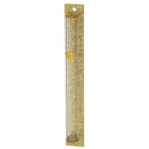 Perspex Mezuzah 12 cm with Back- Gold Glitter