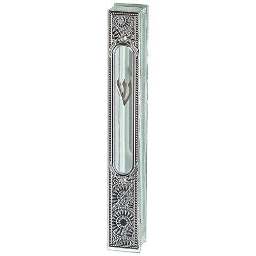 Glass Mezuzah with Metal Plaque 15 cm