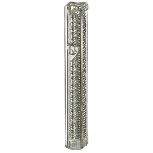 Plastic Glitter Transparent Mezuzah with Rubber Cork 12 cm-  with the Letter Shin