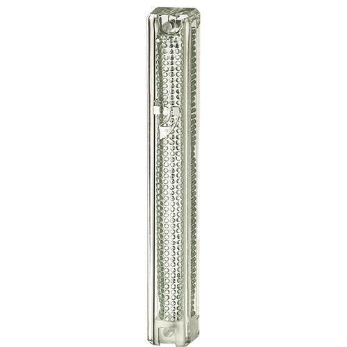 Plastic Glitter Transparent Mezuzah with Rubber Cork 15 cm-  with the Letter Shin
