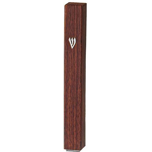Plastic Mezuzah with Rubber Cork 10 cm - Brown Wood  Design