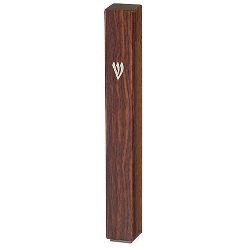 Plastic Mezuzah with Rubber Cork 12 cm - Brown Wood  Design