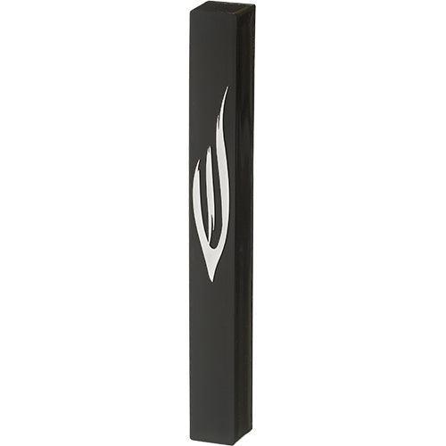 Black Plastic Mezuzah 15 cm - Gold SHIN with Rubber Cork