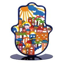 Emanuel Laser Cut Hand Painted Standing/Hanging Art Large Hamsa Jerusalem