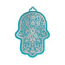 Small Anodized Aluminum Hamsa with Pomegranate Cutout Turquoise