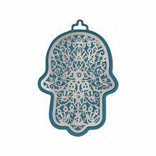 Small Anodized Aluminum Hamsa with Pomegranate Cutout Blue