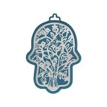Small Anodized Aluminum Hamsa with Birds Cutout Blue