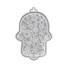 Small Anodized Aluminum Hamsa with Flower Cutout Silver