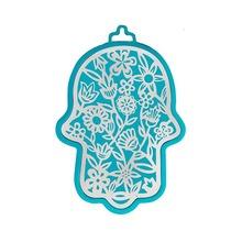 Small Anodized Aluminum Hamsa with Flower Cutout Turquoise