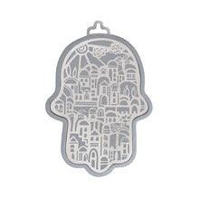 Small Anodized Aluminum Hamsa with Jerusalem Cutout Silver