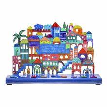 Laser Cut Handpainted Chanukah Menorah Jerusalem