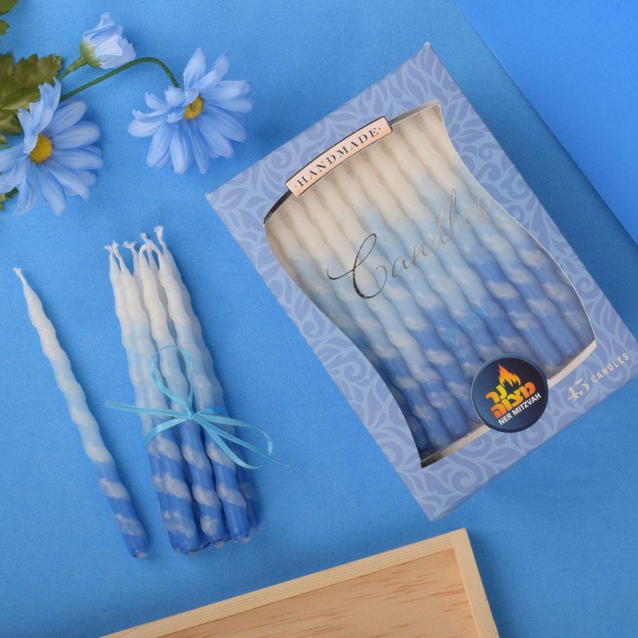 45pk blue & white spiral Chanukah Candles
