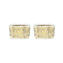 Pair T-Light Candlestick-Metal Cutout Pomegranate Gold