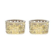 Pair T-Light Candlestick-Metal Cutout Jerusalem Gold