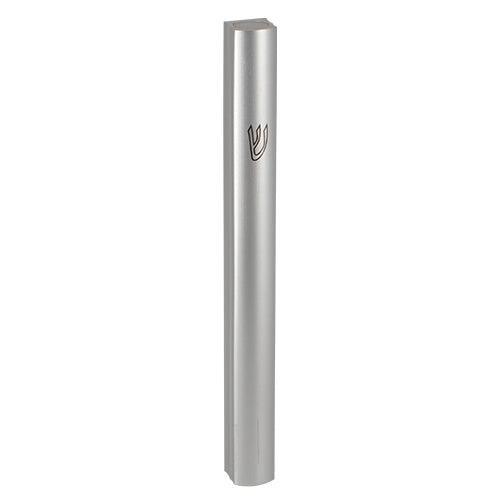 Aluminum Mezuzah 7cm- Matte Silver, Printed "shin"