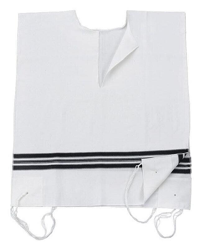 Ashkenaz Wool Tzitzit Black on white. Round Strings:.Avodat Yad  100% Wool  [Adult] Size:(20)