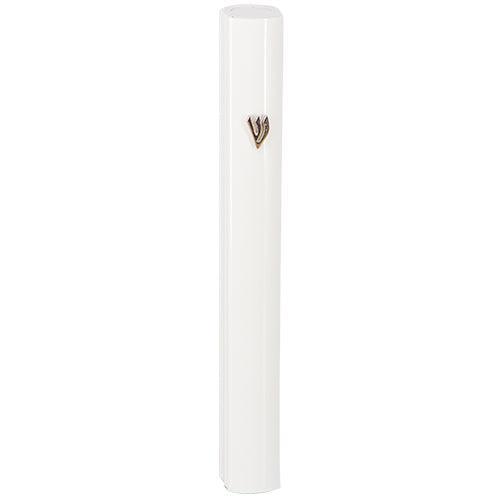 White Aluminum Mezuzah 12cm-with Silver Shin