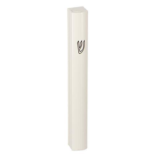 Aluminum Semi- Round Mezuzah 12cm-beige, Black Printed Shin