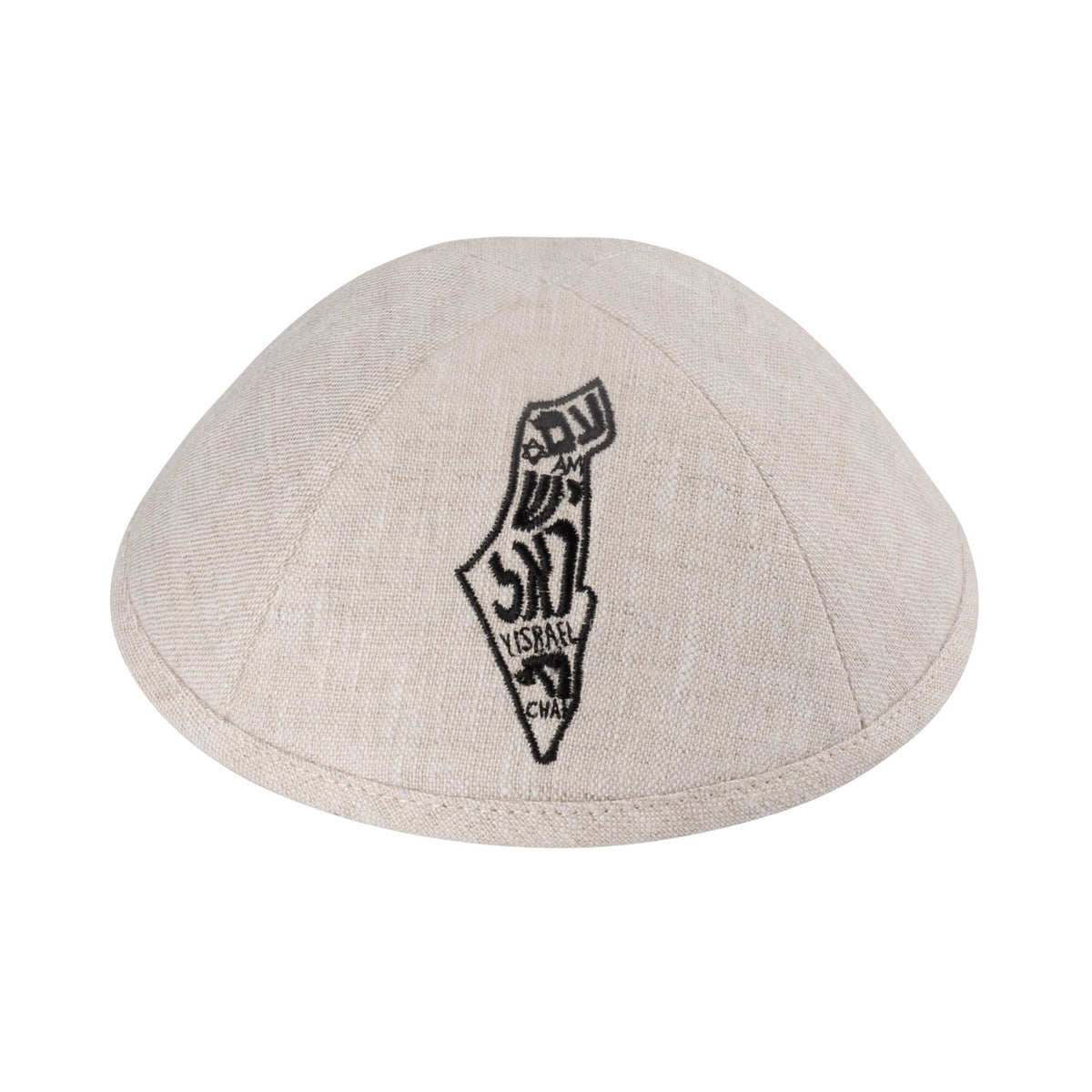IKIPPAH MAP OF ISRAEL - TAN LINEN YARMULKE
