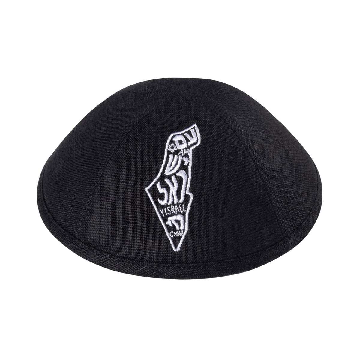 IKIPPAH MAP OF ISRAEL - BLACK LINEN YARMULKE