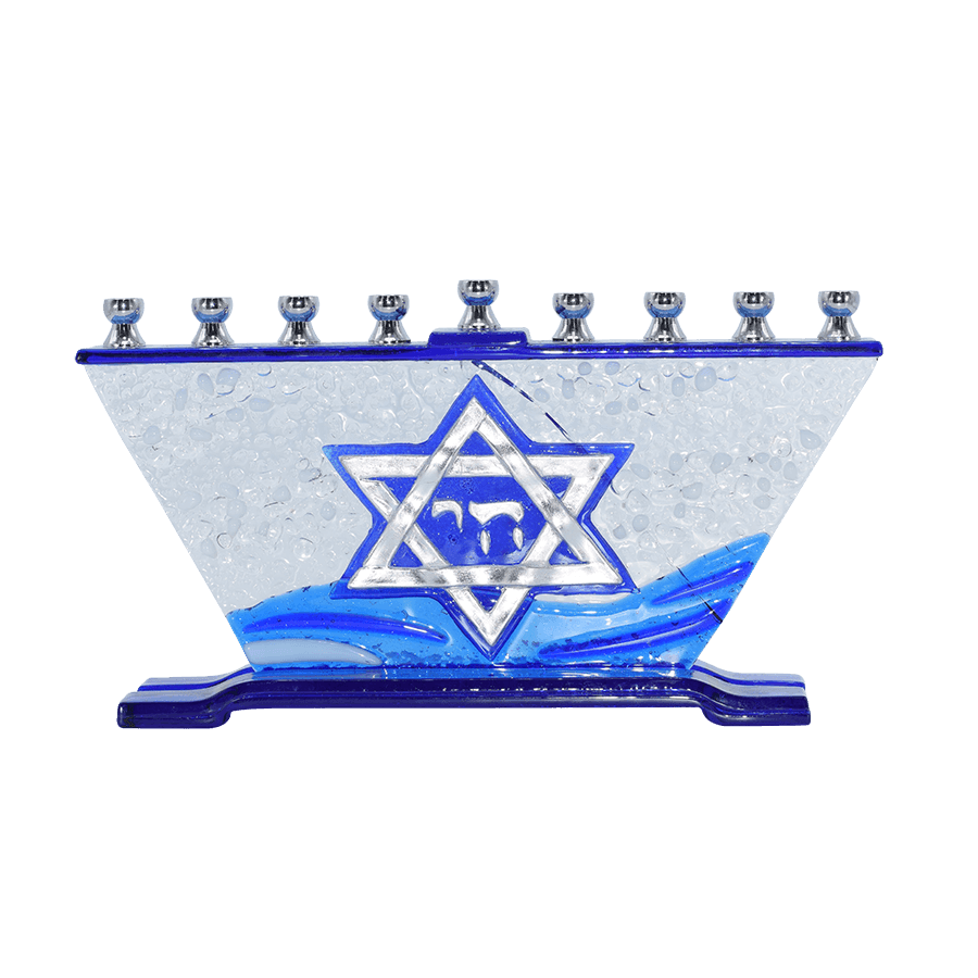 Hand Crafted Glass Menorah - Star of David