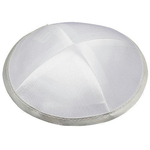 Satin Kippah 15cm- White With Silver Line